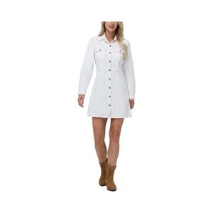 Frye Womens Denim Long Sleeve Button Front Mini Dress In Bone Size XXL